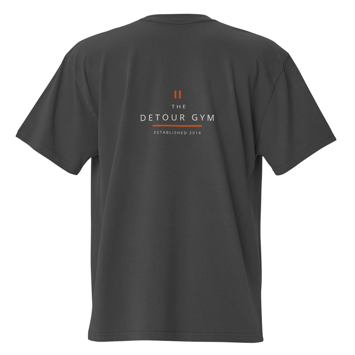 Coach Boxy Tee in Faded Black, AS Colour 5082, back view. Genuine Printful garment mockup.