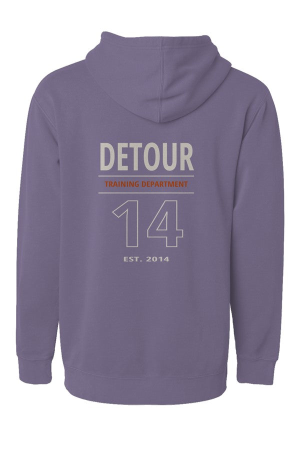 Training Department Pigment-Dyed Hoodie in Pigment Plum, back light print below the hood