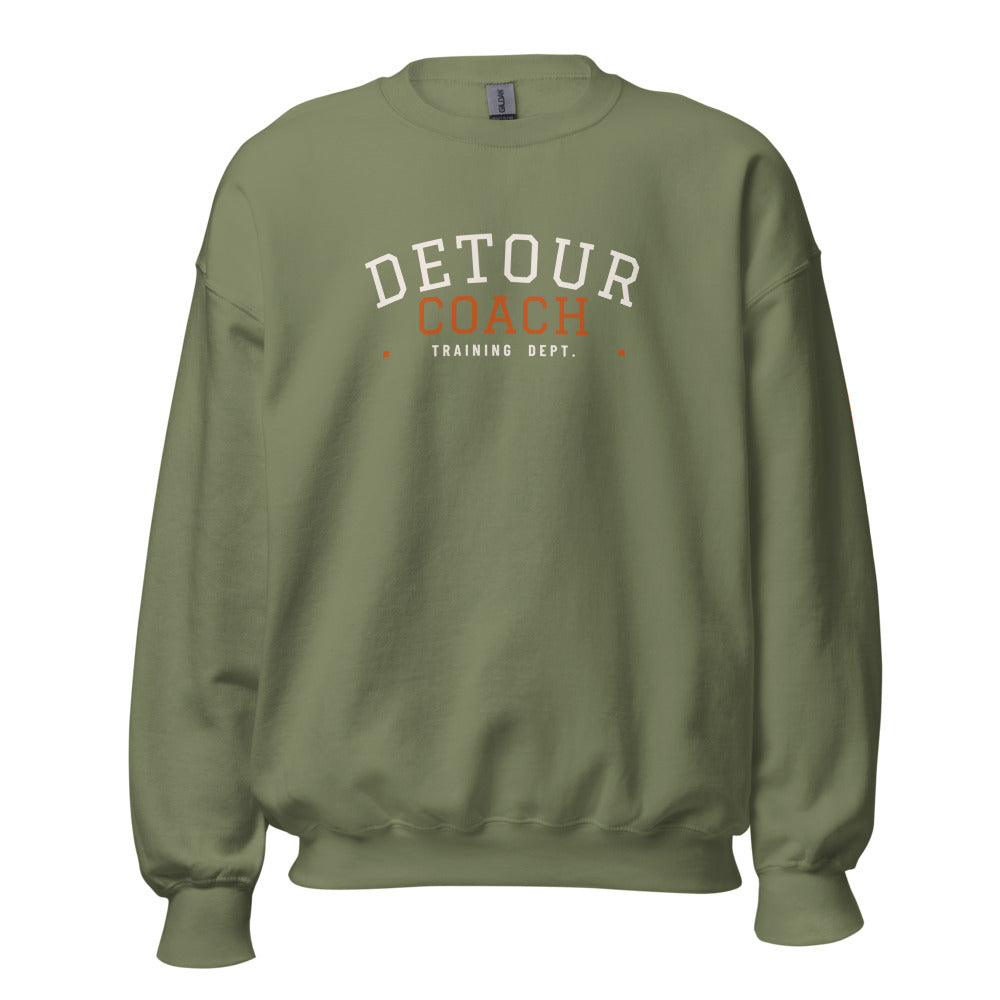 Detour Coach Varsity Crewneck in Military Green, front