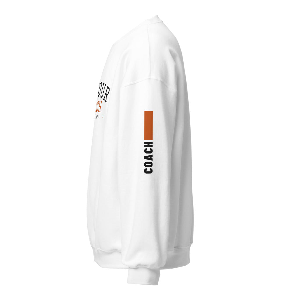 Detour Coach Varsity Crewneck in White, sleeve print