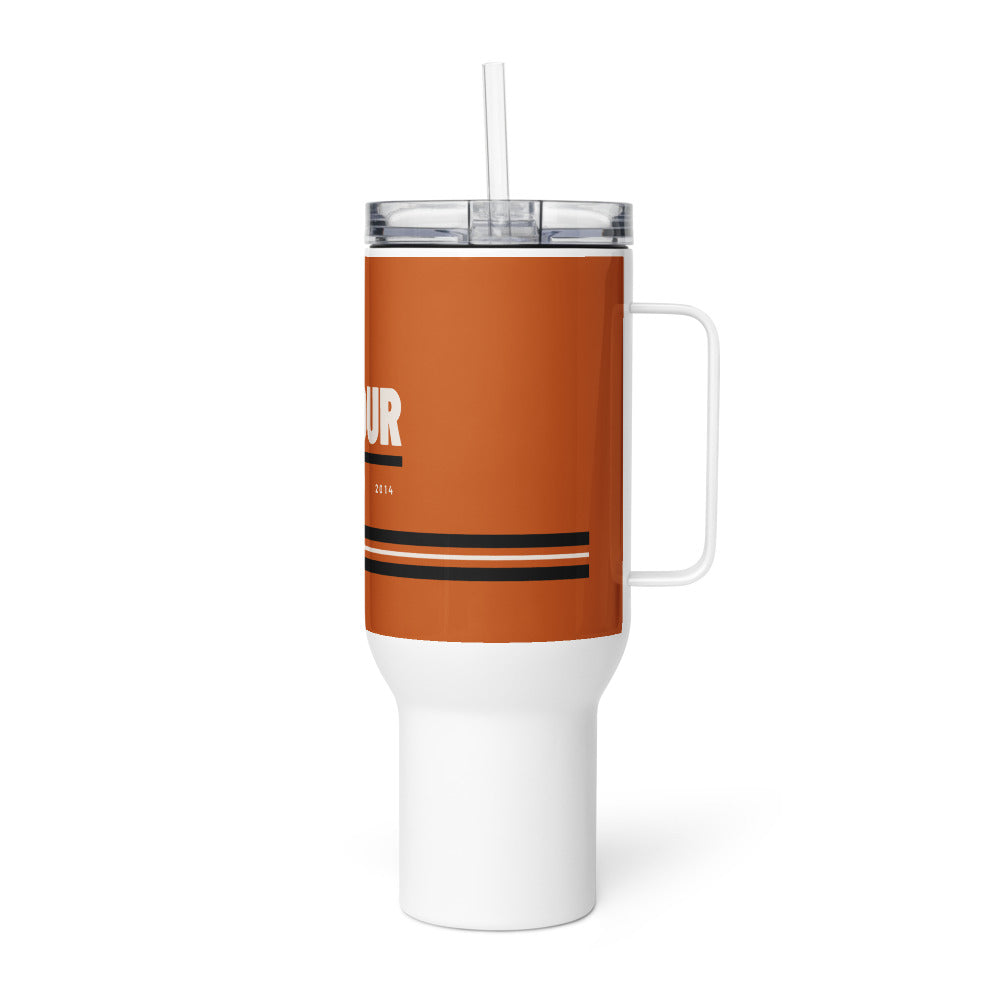 Detour 40 oz Handled Tumbler in Burnt Orange, left