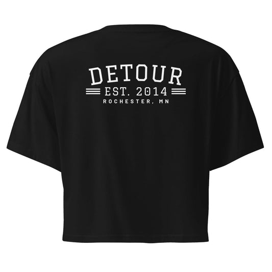 Detour EST. 2014 Crop Top in Black, front