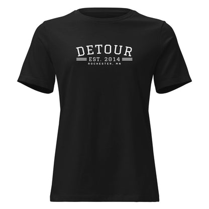 Detour EST. 2014 Women's Tee in Black, front