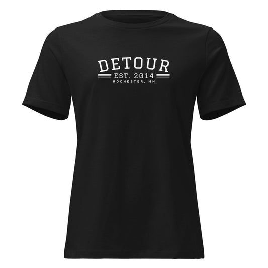 Detour EST. 2014 Women's Tee in Black, front