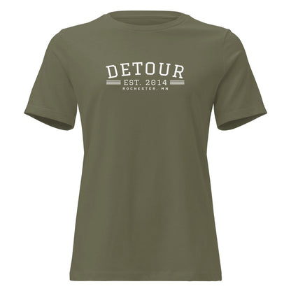 Detour EST. 2014 Women's Tee in Military Green, front