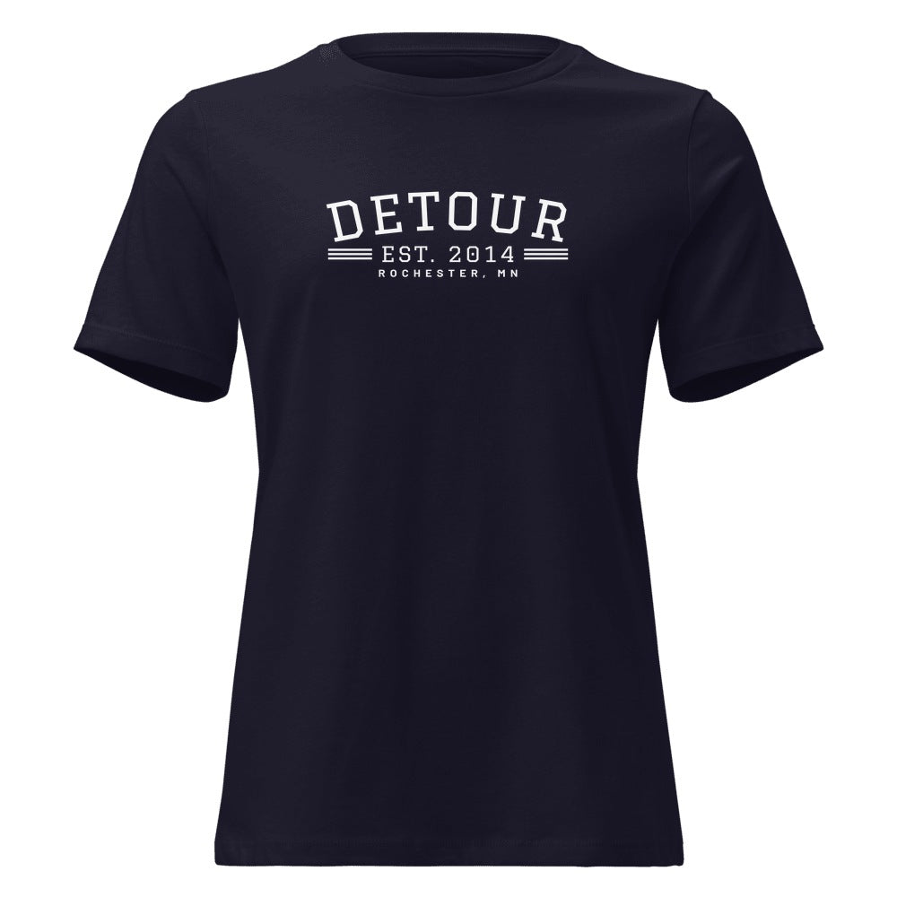Detour EST. 2014 Women's Tee in Navy, front