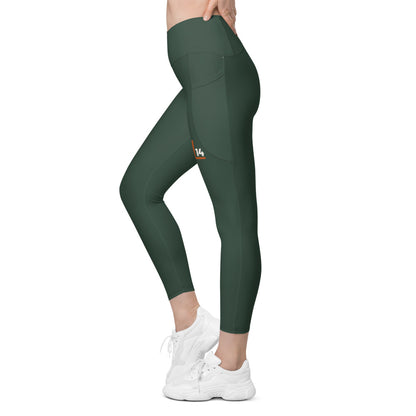 Monogram Women’s Pocket Leggings: Spruce: left leg monogram