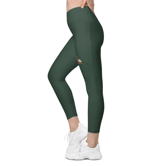 Monogram Women’s Pocket Leggings: Spruce: left leg monogram