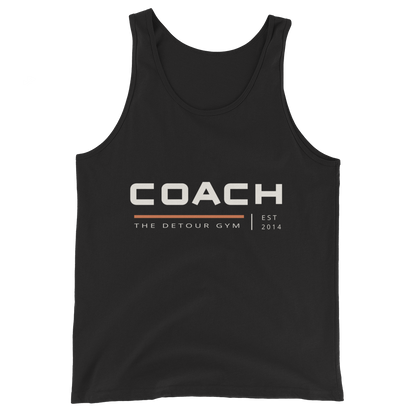 Coach Tank in Black, Bella + Canvas 3480, front view. Genuine Printful garment mockup.