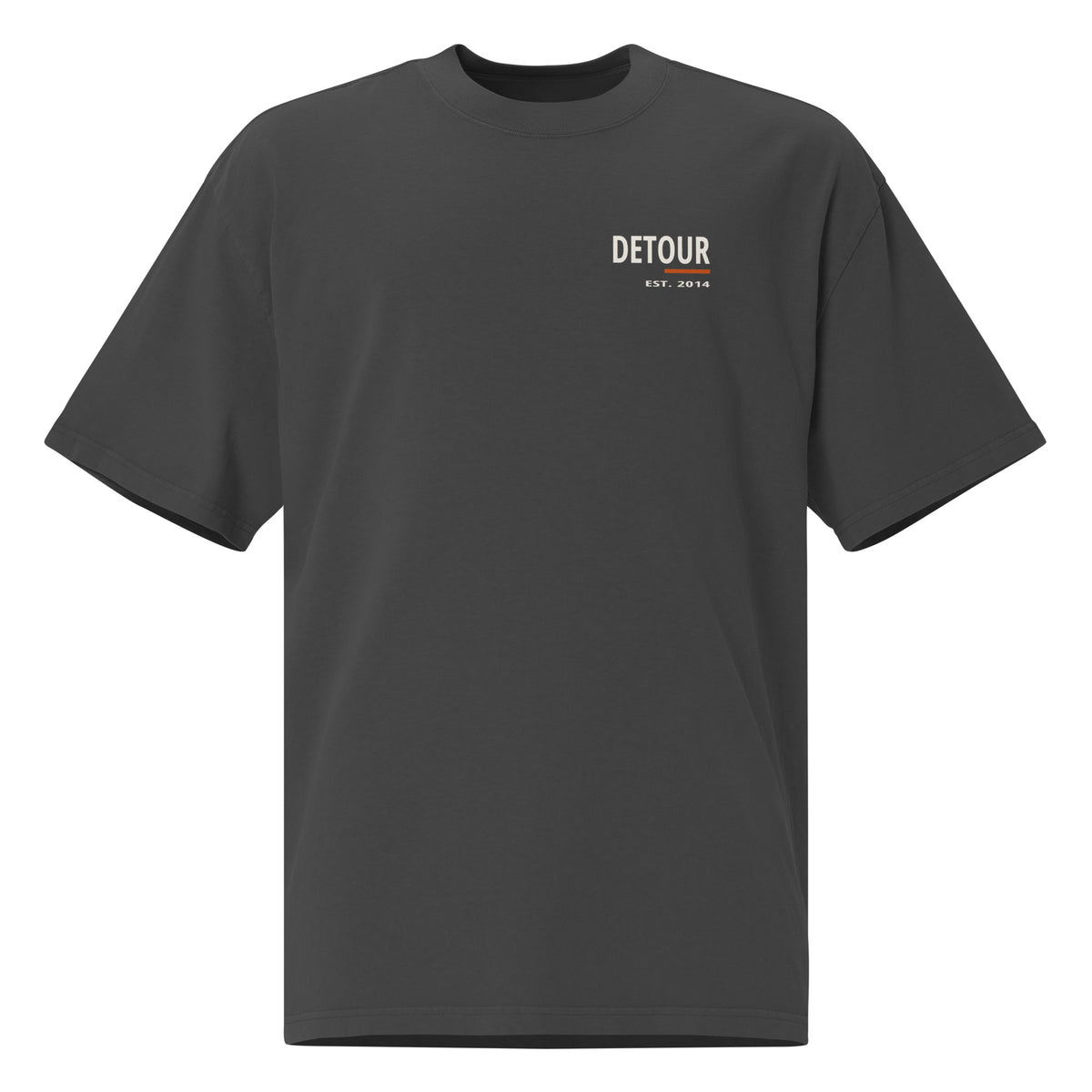 Cutline Oversized Tee in Faded Black, AS Colour 5082, front view. Genuine Printful garment mockup.