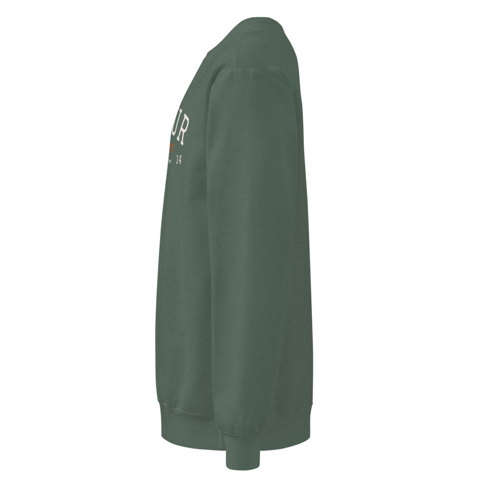 Training Dept. Varsity Crewneck: Blue Spruce: left side