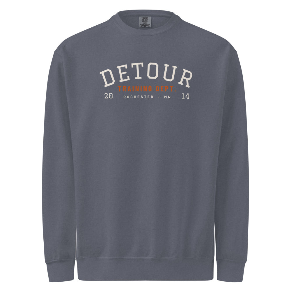 Training Dept. Varsity Crewneck: Denim: front