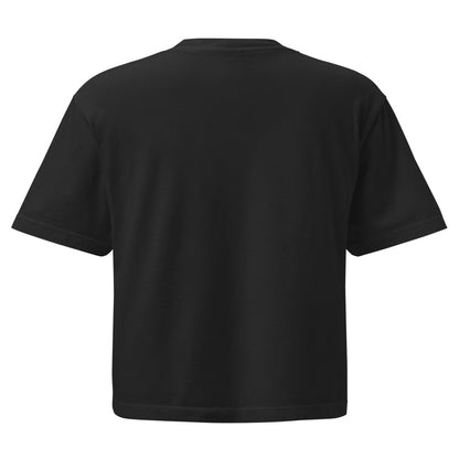 Clubmark Women’s Boxy Tee — back mockup, CC 3023CL Black